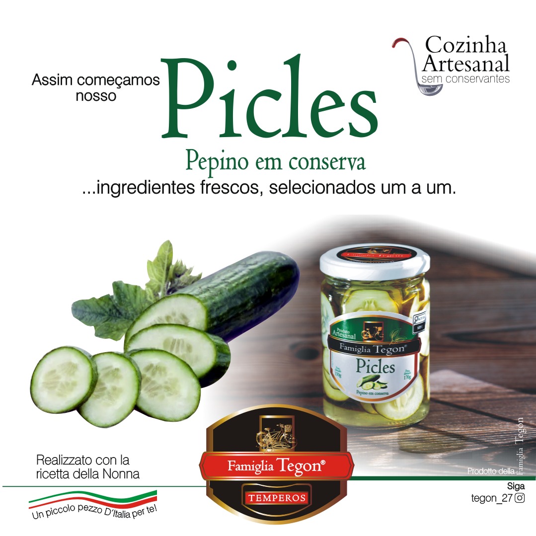 Picles em conserva — ingredientes frescos, selecionados um a um